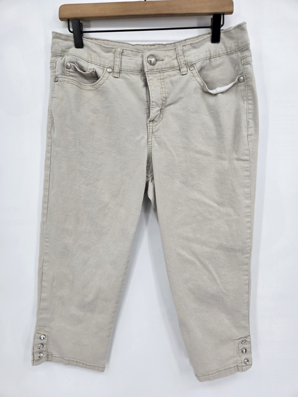 Code Bleu Gwen Crop Pants Embroidered Rhinestone Pockets Y2K Bling Size 12/30